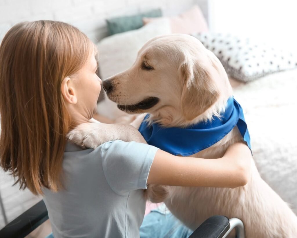 Image of a girl pettng a dog
